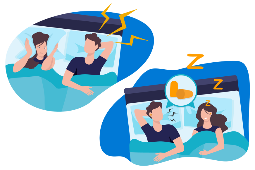 man snoring with frustrated woman
